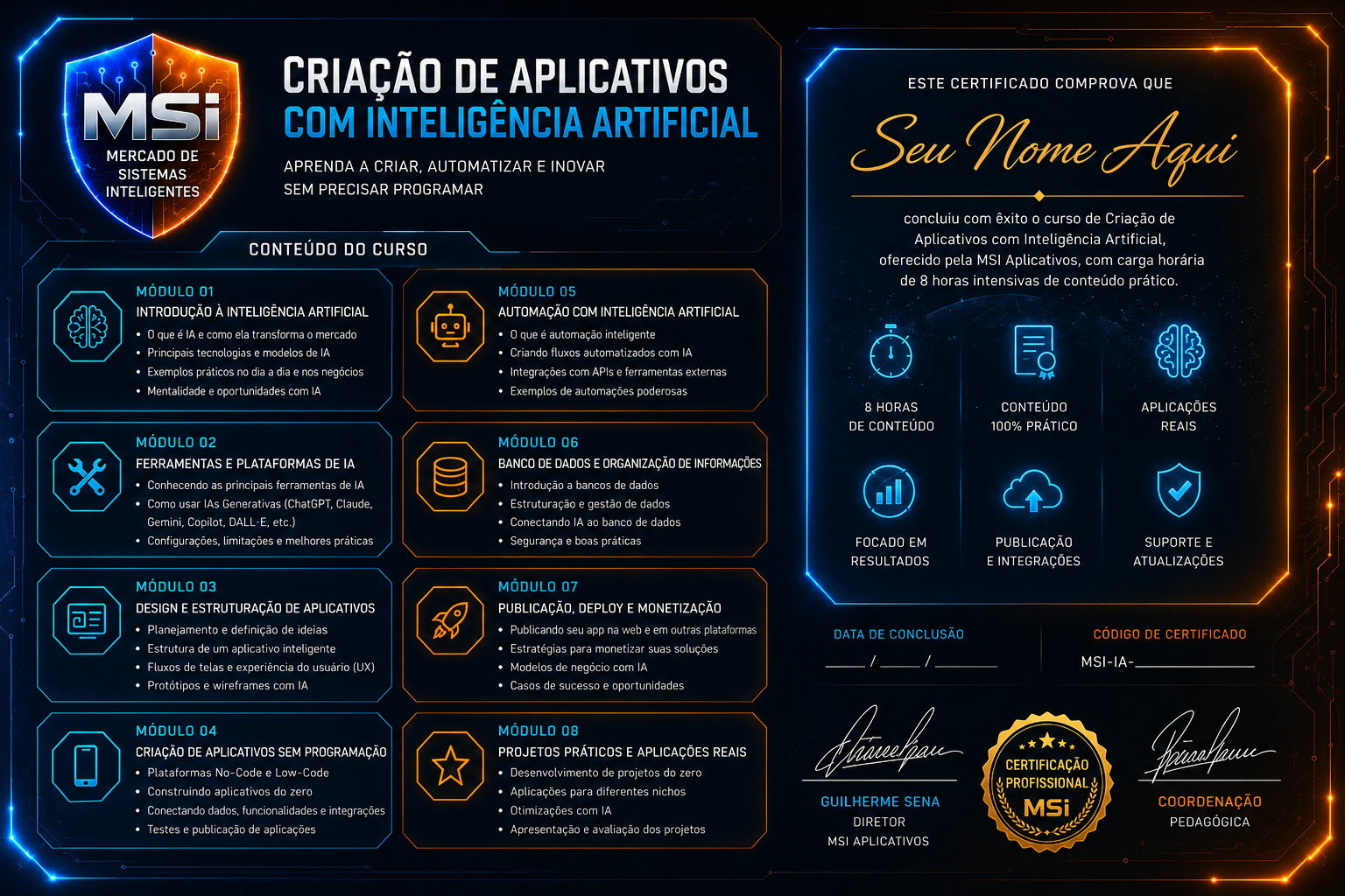 Verso do certificado MSI Aplicativos com conteúdo programático